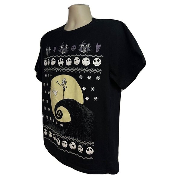 Disney Tim Burton Nightmare Before Christmas Black Graphic T-Shirt Large Stretch - Picture 2 of 5